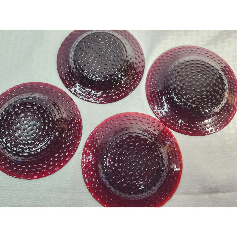 4‎ Arcoroc Vercors Ruby Red Dessert Plate Set Heavy Faint Color Swirl